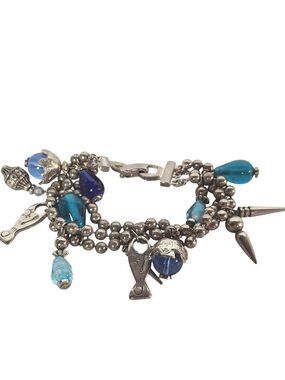 Silver Blue Fish Charm Bracelet
